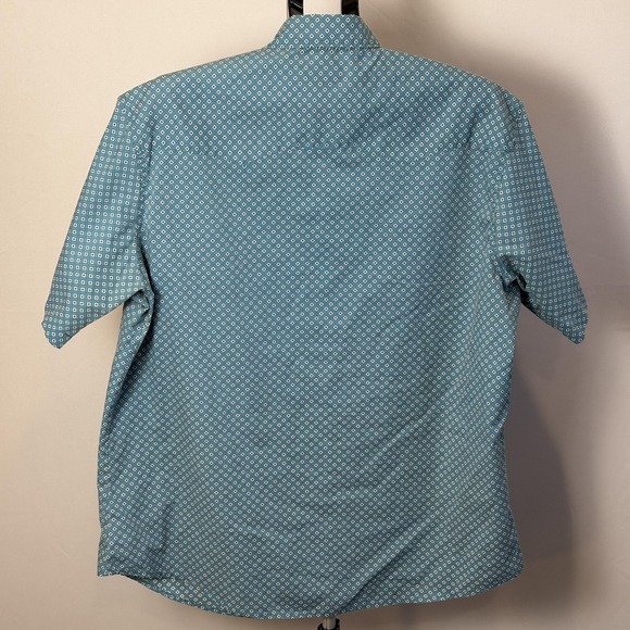 Wrangler Wrancher Shirt Mens XL Blue Geometric Pearl Snap Western Short Sleeve - Picture 2 of 6